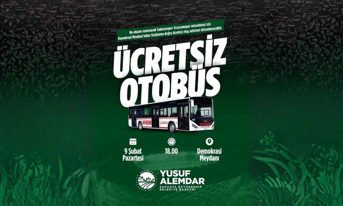 Sakarya Büyükşehir Belediyesi, Sakaryaspor–Erzurumspor maçı için ücretsiz ulaşım sağlayacak