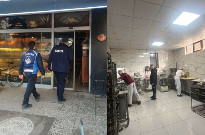Fırın denetimi yapan zabıta ekipleri, hijyen ve kalite kontrolü için inceleme yapıyor.